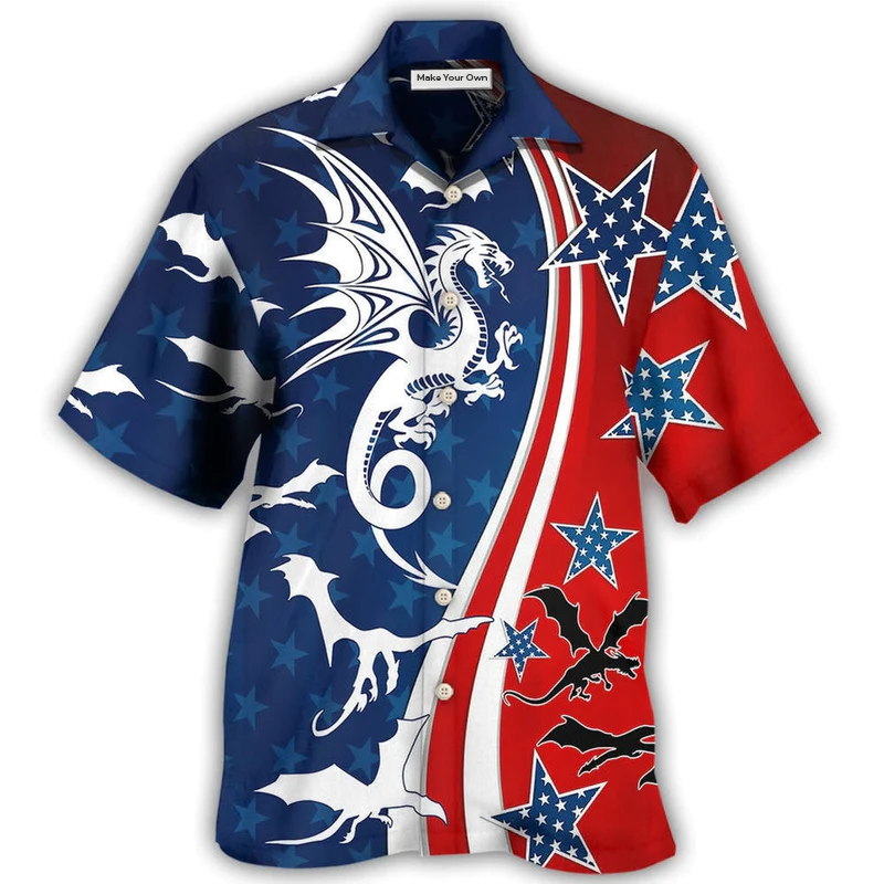 Dragon Independence Day American Hawaiian Shirt For Vacation Days And Relaxed Coastal Outings