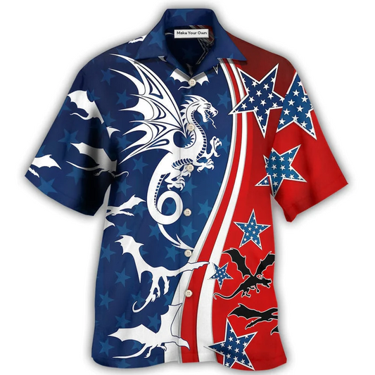 Dragon Independence Day American Hawaiian Shirt For Vacation Days And Relaxed Coastal Outings
