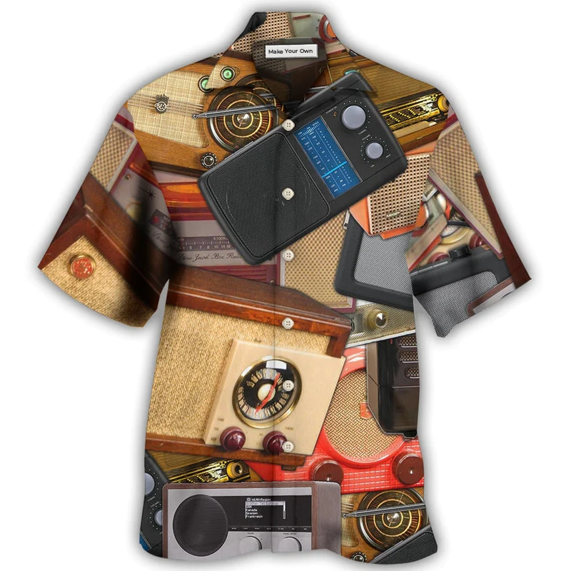 Vintage Radio Chill Hawaiian Shirt Artwork Detail For Resort Trips And Outdoor Activities