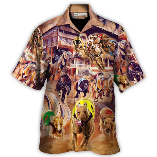 Dog Racing Greyhound Hawaiian Shirt Graphic Artwork Detail For Outdoor Gatherings
