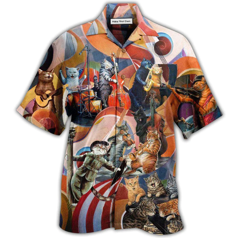 Cat Amazing Band Hawaiian Shirt Pattern Detail For Vacation Travel And Daily Wear