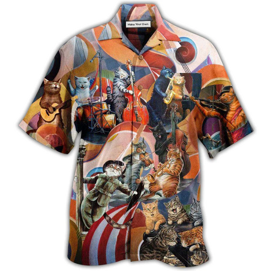 Cat Amazing Band Hawaiian Shirt Pattern Detail For Vacation Travel And Daily Wear