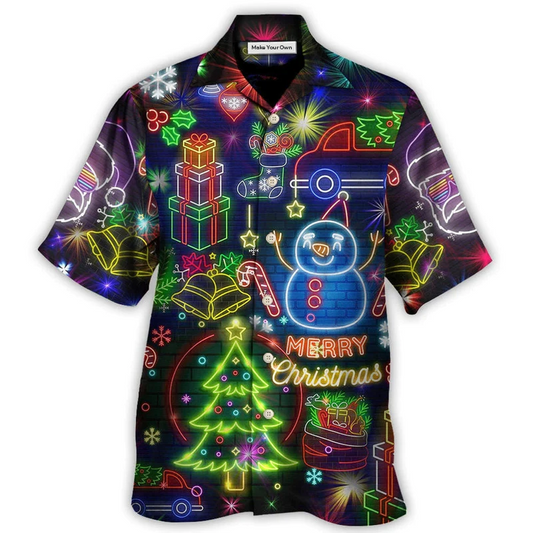 Neon Christmas Bright Lighting Hawaiian Shirt For Summer Vacation And Beach Travel