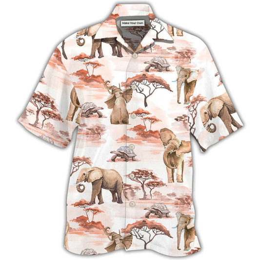 Cute Elephant And African Symbol Pattern Hawaiian Shirt For Island Holidays Summer Parties And Casual Outdoor Wear