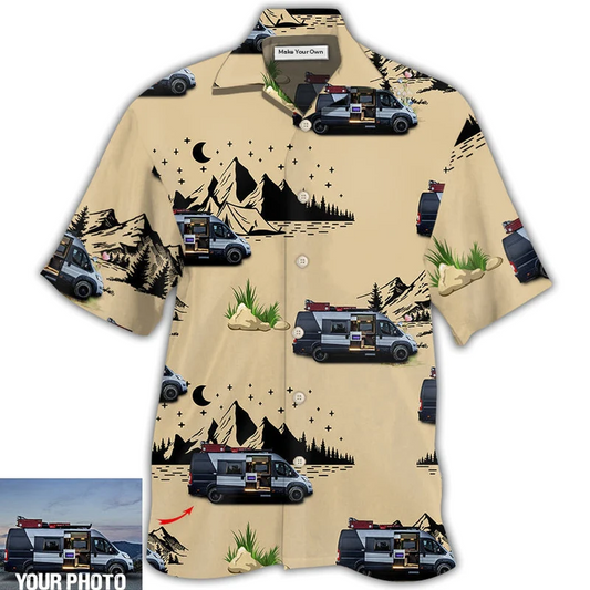 Camping Van Outdoor Moon Night Custom Photo Hawaiian Shirt For Summer Vacation And Beach Travel