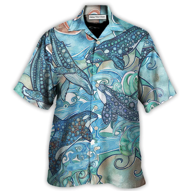 Shark Jumping Ocean Stained Glass Hawaiian Shirt Pattern Detail For Summer Holidays And Outdoor Fun