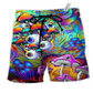 Hippie Peace Life Style Mushroom Hawaiian Print Beach Shorts For Beach Getaways And Comfortable Summer Wear
