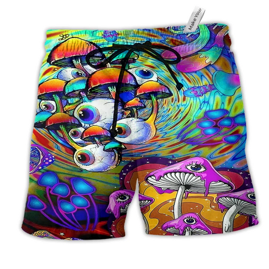 Hippie Peace Life Style Mushroom Hawaiian Print Beach Shorts For Beach Getaways And Comfortable Summer Wear