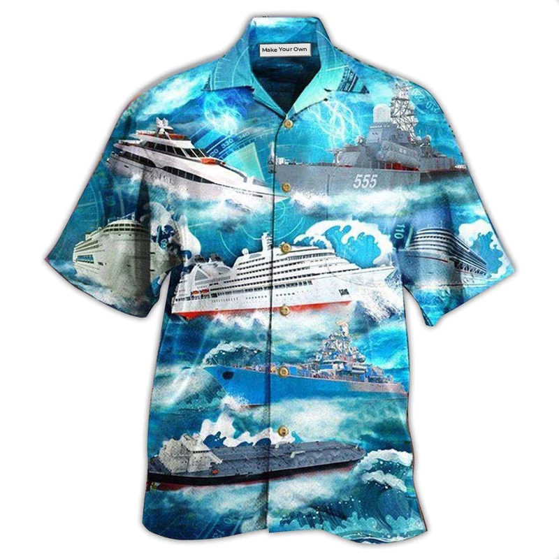 Ship Sea Hawaiian Shirt Pattern Detail For Vacation Travel And Daily Wear