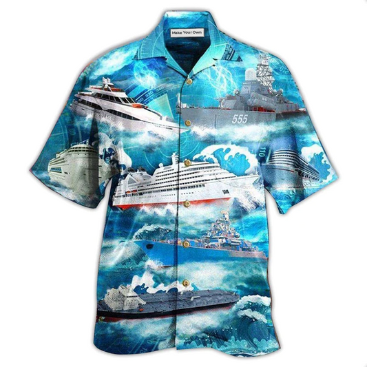 Ship Sea Hawaiian Shirt Pattern Detail For Vacation Travel And Daily Wear