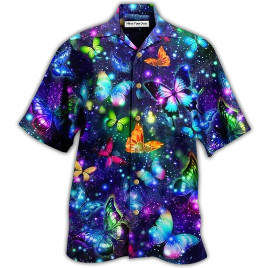 Colorful Dark Butterfly Hawaiian Shirt Design Detail For Beach Days And Holiday Travel