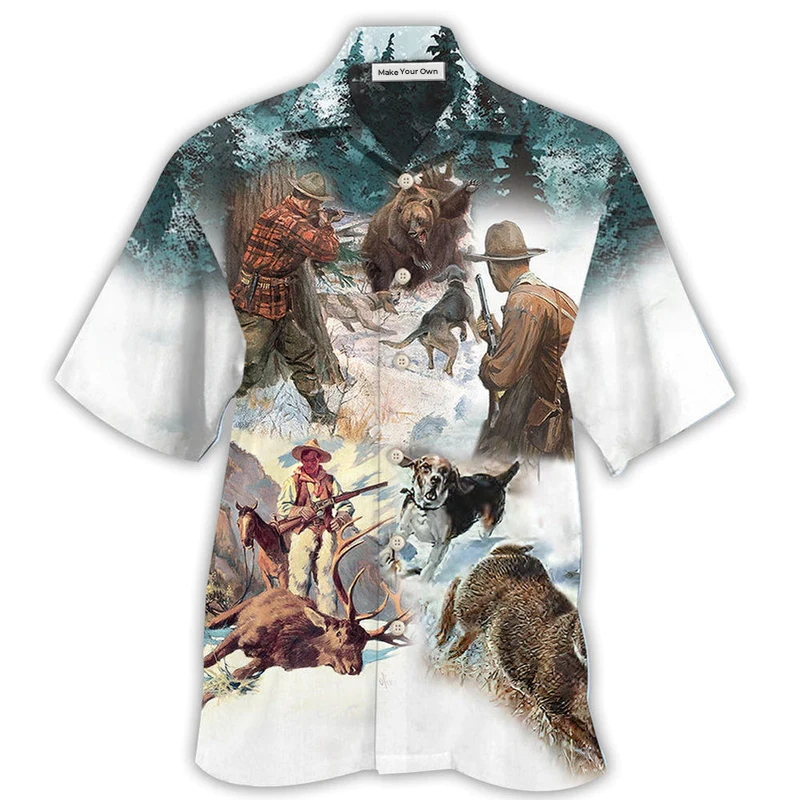 Hunting Snow Mountain Hawaiian Shirt Pattern View For Relaxed Warm Weather Outfits