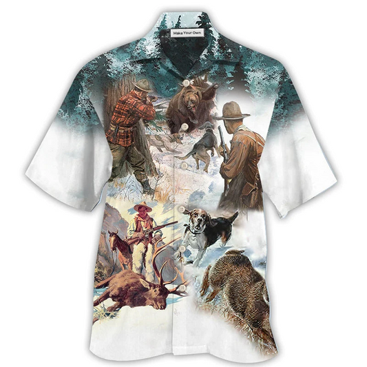 Hunting Snow Mountain Hawaiian Shirt Pattern View For Relaxed Warm Weather Outfits