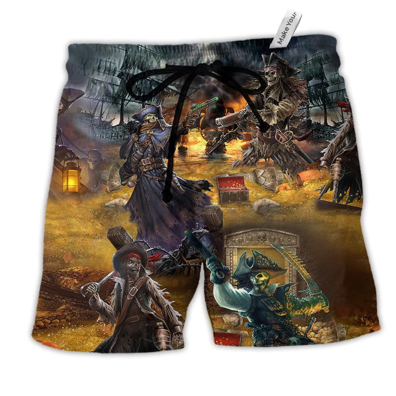 Skull Pirate Hunting Beach Shorts For Poolside Relaxation And Relaxed Casual Wear