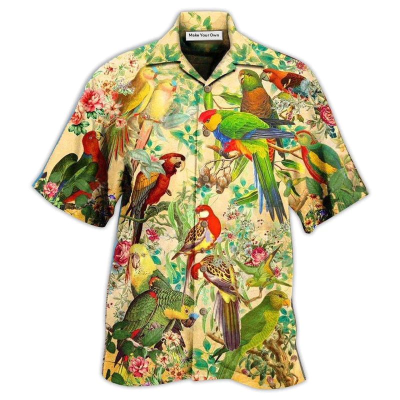 Vintage Parrot Interesting Hawaiian Shirt For Summer Events And Casual Outdoor Wear
