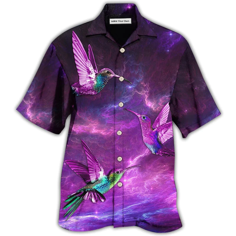 Purple Hummingbird Hawaiian Shirt For Tropical Parties Vacation Travel And Casual Summer Style