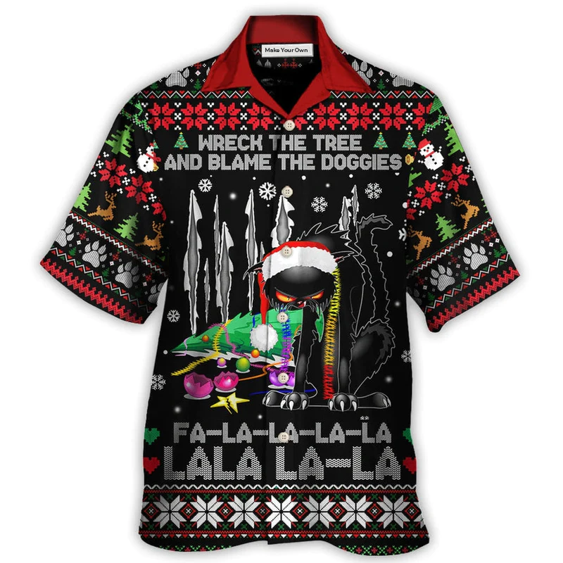 Black Funny Cat Wreck Tree Light Ugly Hawaiian Shirt For Poolside Relaxation And Sunny Getaways