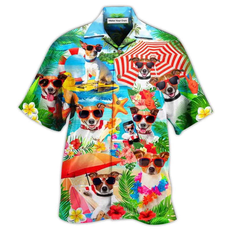 Dog Jack Russell Terrier Beach Hawaiian Shirt Artwork Detail For Resort Trips And Outdoor Activities