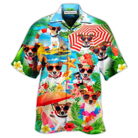 Dog Jack Russell Terrier Beach Hawaiian Shirt Artwork Detail For Resort Trips And Outdoor Activities