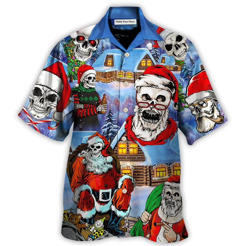 Christmas Santa Town Hawaiian Shirt Detailed Pattern View For Summer Travel