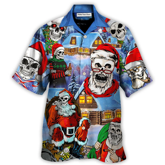 Christmas Santa Town Hawaiian Shirt Detailed Pattern View For Summer Travel