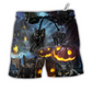 Halloween Black Cat Dark Night Hawaiian Print Beach Shorts For Bold Summer Vacation Style