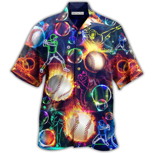 Flame Playful Baseball Hawaiian Shirt For Beach Vacations Casual Parties And Warm Weather Style