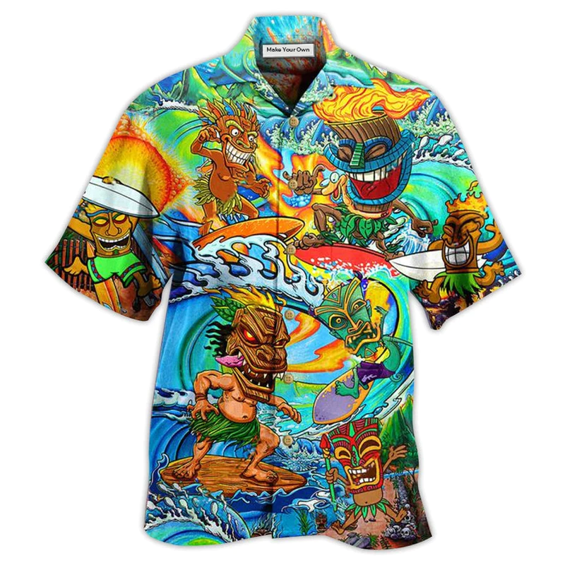 Tiki Aloha Surfing Sunset Hawaiian Shirt For Warm Weather Adventures And Everyday Comfort