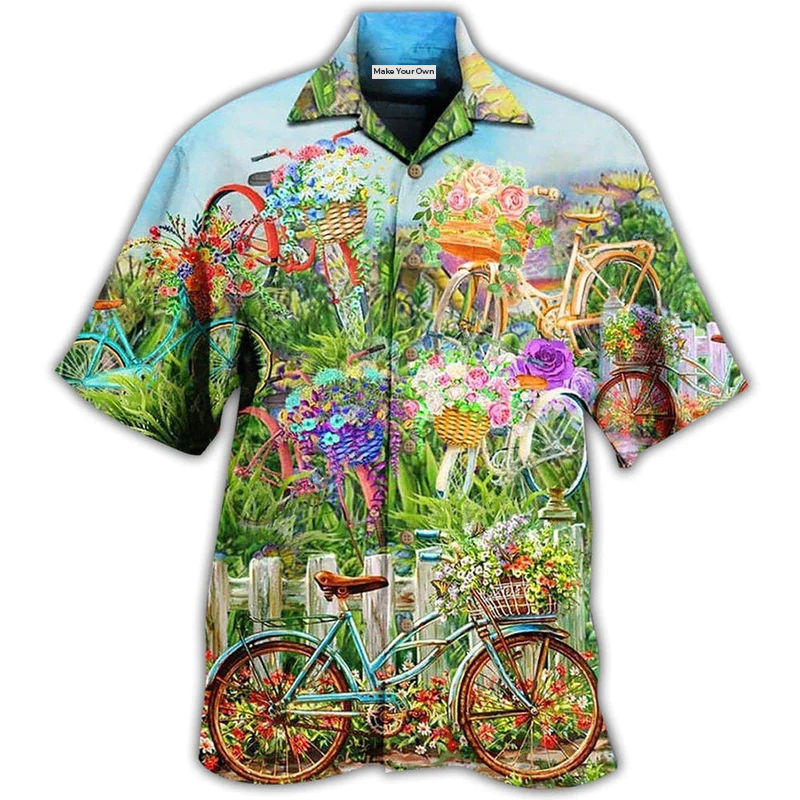 Floral Bicycle Hawaiian Shirt For Coastal Vacations Warm Weather Events And Daily Style
