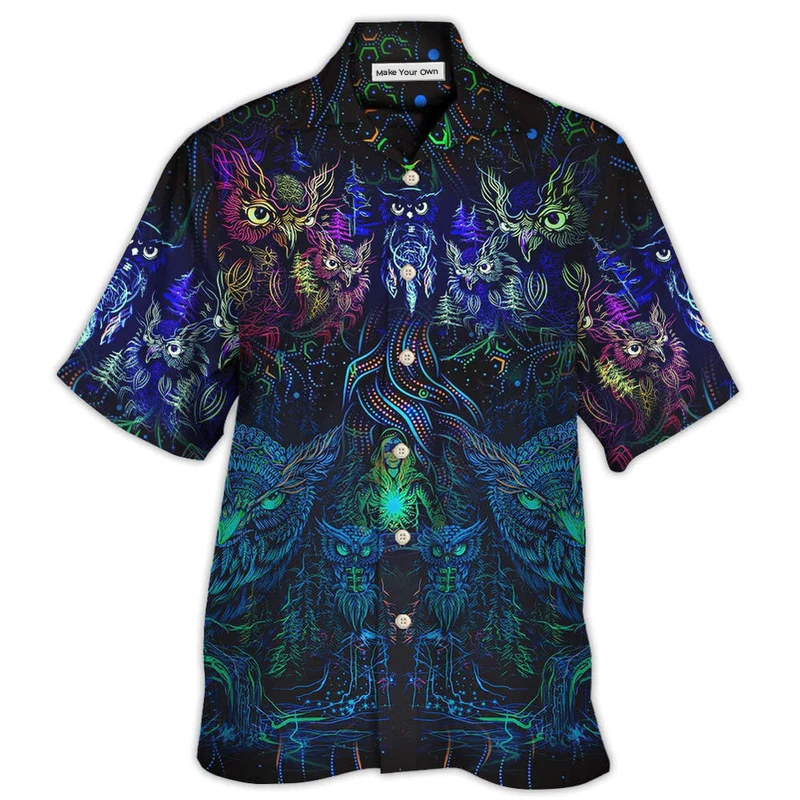 Colorful Owl Witch Darkness Hawaiian Shirt Design Detail For Beach Days And Holiday Travel