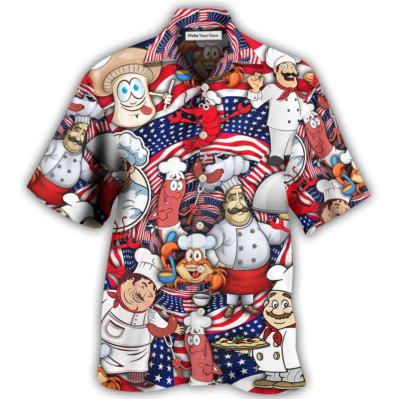 Chef Independence Day American Fun Hawaiian Shirt For Vacation Days And Relaxed Coastal Outings