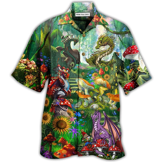 Dragon Mushroom Forest Hawaiian Shirt Artwork Detail For Tropical Trips And Casual Outings