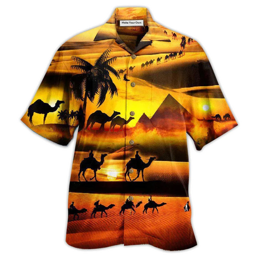 Camel And Desert Landscape Hawaiian Shirt For Tropical Parties Vacation Travel And Casual Summer Style
