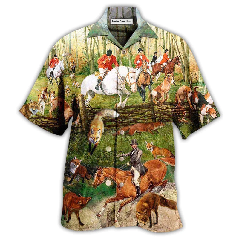 Fox Hunting Hawaiian Shirt For Vacation Parties Beach Outings And Relaxed Daily Wear