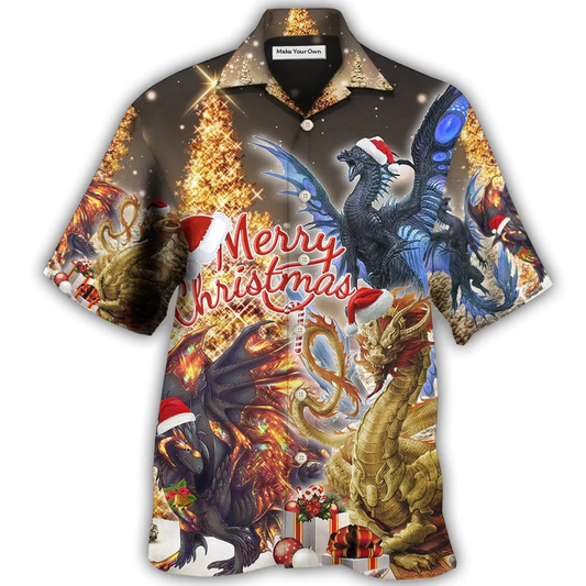 Gold Dragon Christmas Amazing Hawaiian Shirt Artwork Detail For Resort Trips And Outdoor Activities