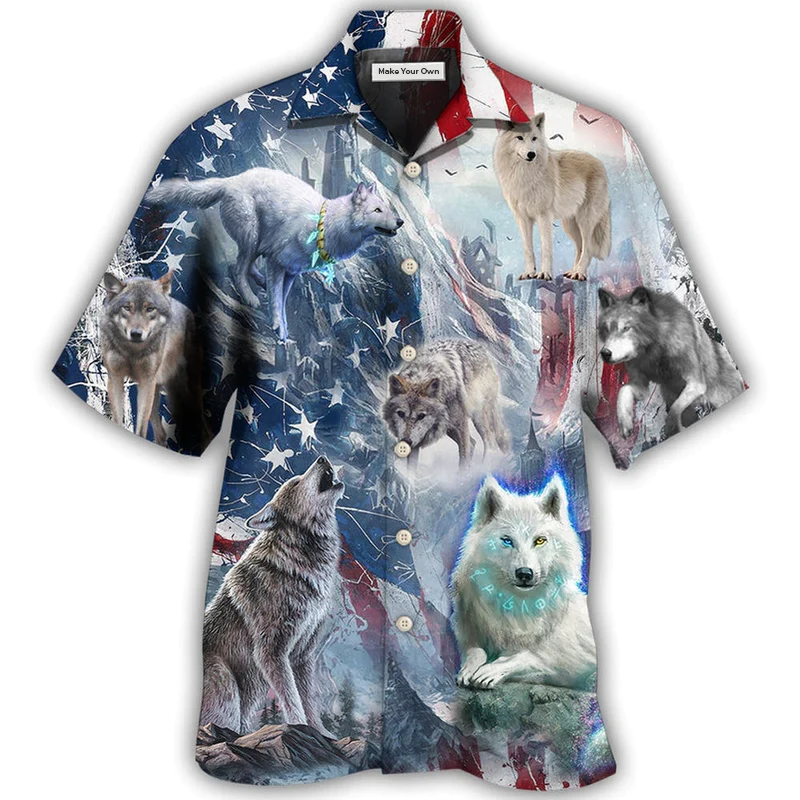 Wolf Independence Day Snow Mountain Hawaiian Shirt Design View For Resort Travel And Thoughtful Gifting