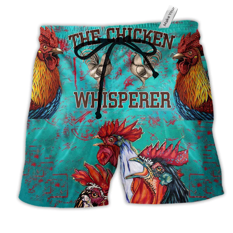 Chicken Whisperer Farm Green Hawaiian Print Beach Shorts For Animal Lover Vacation Wear