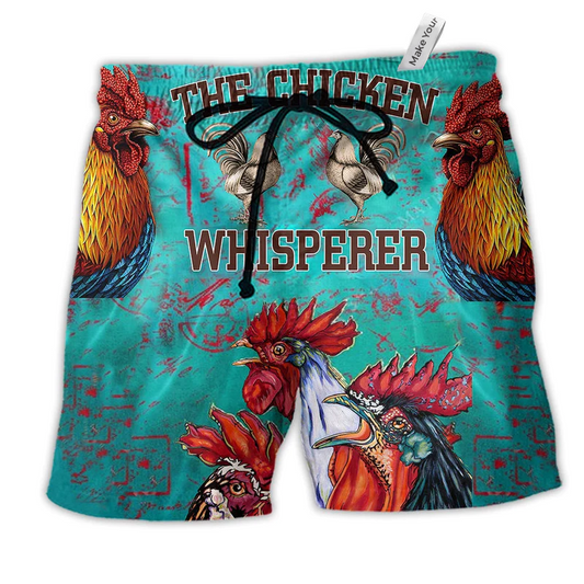 Chicken Whisperer Farm Green Hawaiian Print Beach Shorts For Animal Lover Vacation Wear