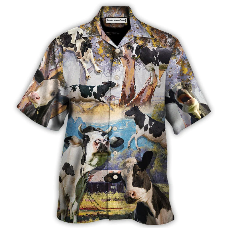 Australian Funny Cow Dancing Landscape Cattle Hawaiian Shirt Collar And Front View For Island Holidays