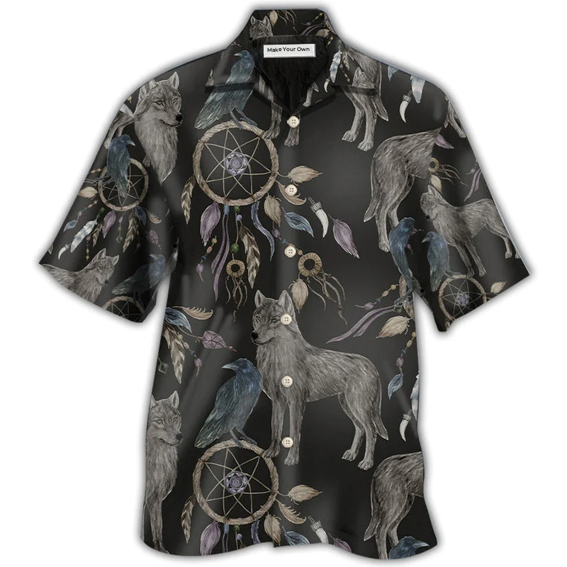 Dark Wolf Dreamcatcher Hawaiian Shirt Pattern View For Lightweight Everyday Style