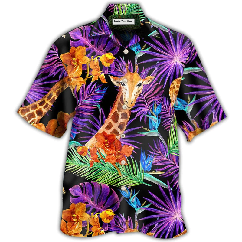 Tropical Giraffe Leaf Hawaiian Shirt For Resort Getaways And Comfortable Summer Activities