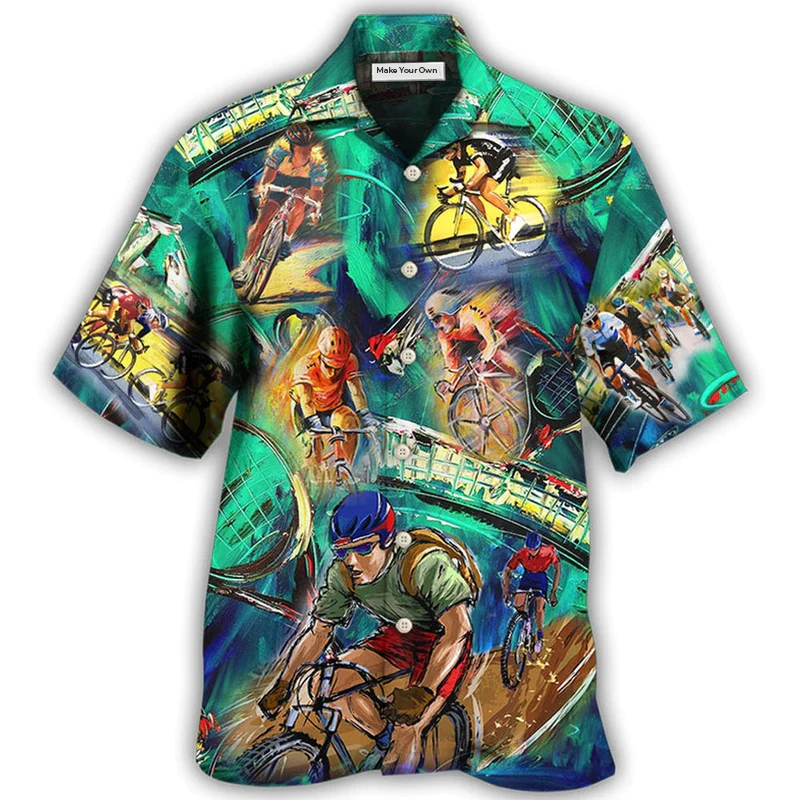 Abstract Watercolor Tennis Cycling Hawaiian Shirt For Summer Vacation And Beach Travel