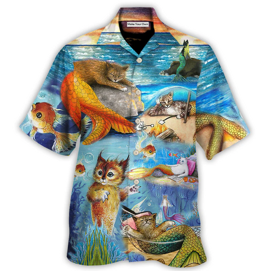 Cat Mermaid Sleeping Hawaiian Shirt For Tropical Holidays, Resort Trips, And Comfortable Summer Outings