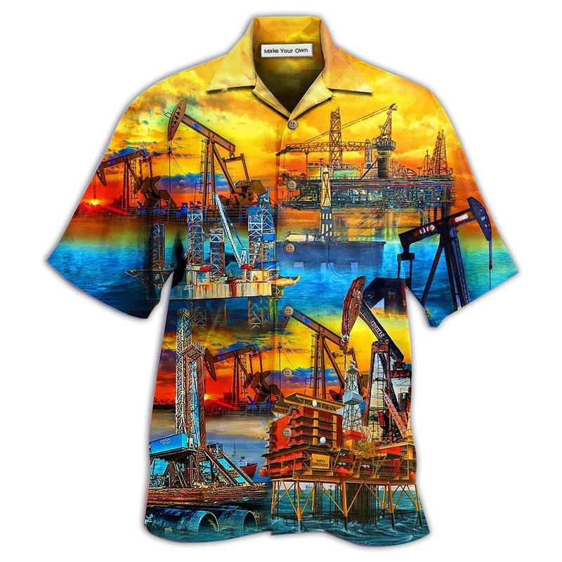 Oil Sunset Field Hawaiian Shirt For Vacation Days And Relaxed Coastal Outings