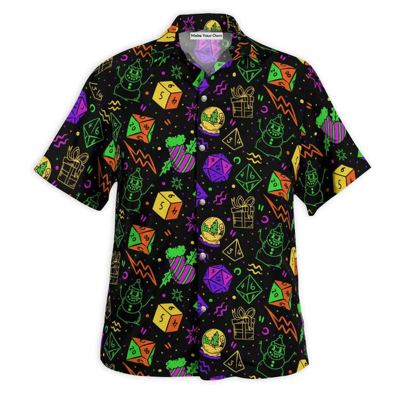 Fantasy Role Christmas Dice Hawaiian Shirt Front Pattern View For Tropical Vacations