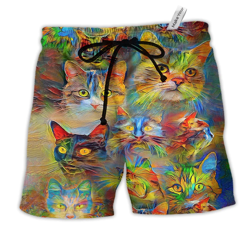 Cat Lovely Amazing Cats Hawaiian Print Beach Shorts For Beach Days And Casual Travel