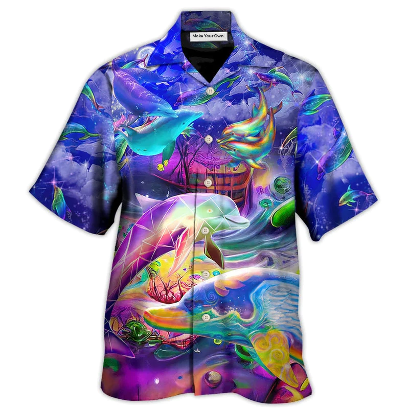 Rainbow Dolphin Jumping New Hawaiian Shirt Artwork View For Weekend Travel And Beach Style