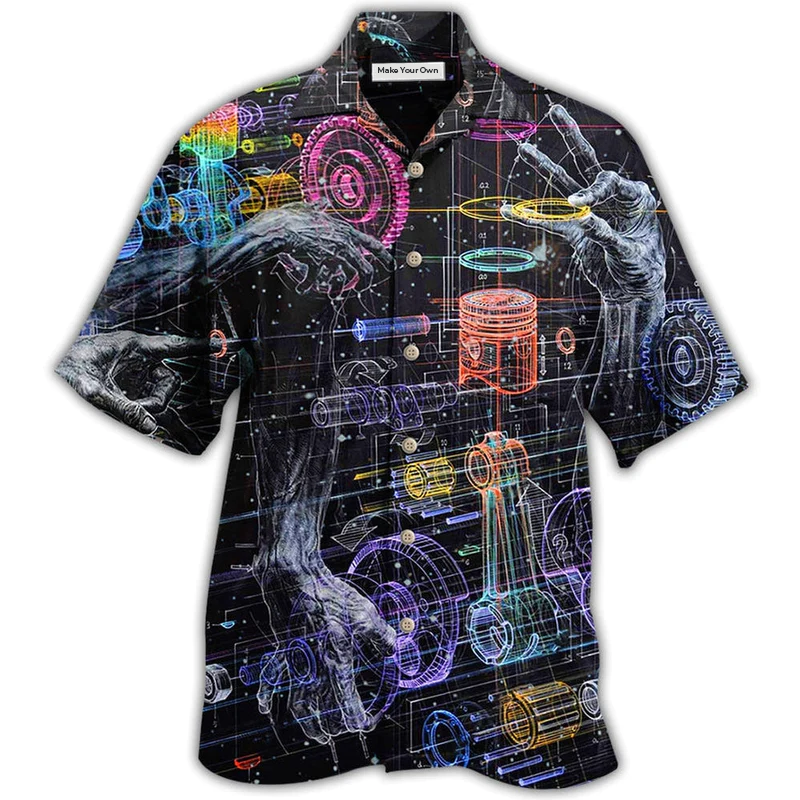 Engine Powerfull Strong Hawaiian Shirt Pattern View For Relaxed Warm Weather Outfits