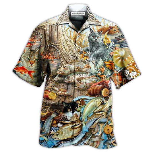 Cat Fish Delicious Meal Hawaiian Shirt Pattern View For Relaxed Warm Weather Outfits