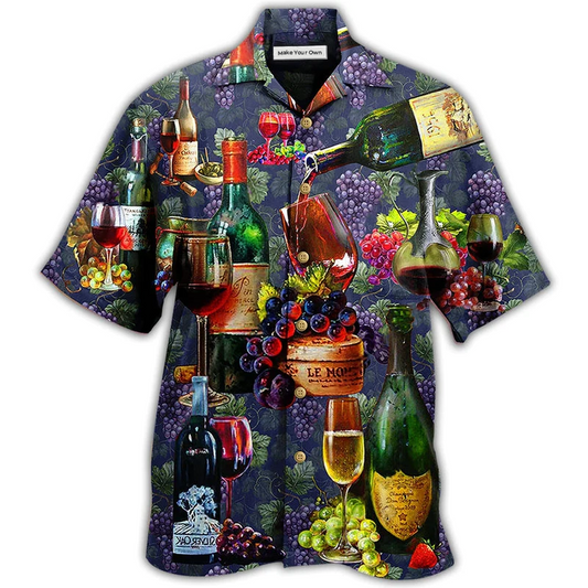 Wine Glass Grape Hawaiian Shirt Pattern View For Lightweight Everyday Style